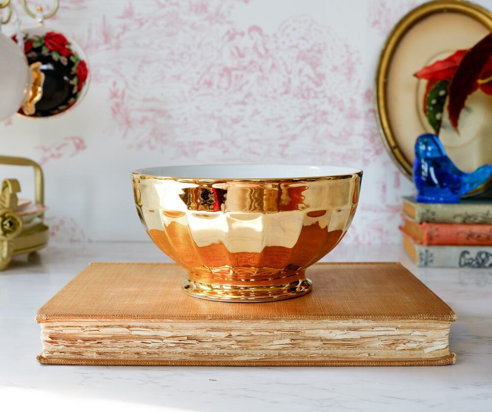 Lamelle NY City France Gold Fluted Bowl 6.5" Grandmillennial Glam Catchall Bowl